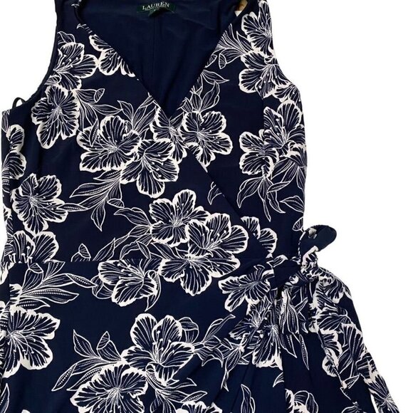 Lauren Ralph Lauren Sz 8 Printed Matte Jersey Faux Wrap Dress Lighthouse Navy - Picture 6 of 9
